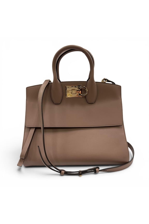 Pre-Owned Salvatore Ferragamo Studio Gancini Soft Leather 2-Way Shoulder Bag/Handbag, Brown,...