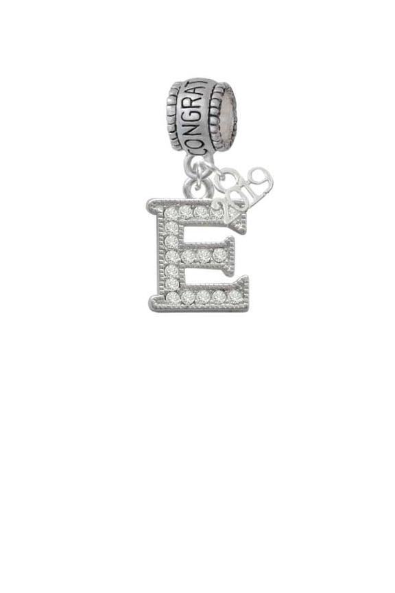 Silvertone Crystal Initial - E - 2019 Congraduations Charm Bead