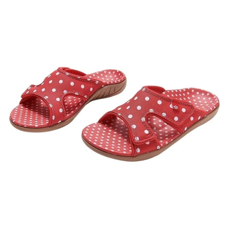 

IKemiter Fashion Polka Dot Slippers Open Toe Adjustables Sandals Arch Support Flats Slippers Casual Non-slip Ladies Shoes