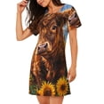 thumbnail image 2 of Balery Cloud Sky Sunflower Cow Camisón de manga corta con cuello redondo para mujer, cómodo y elegante., 2 of 6