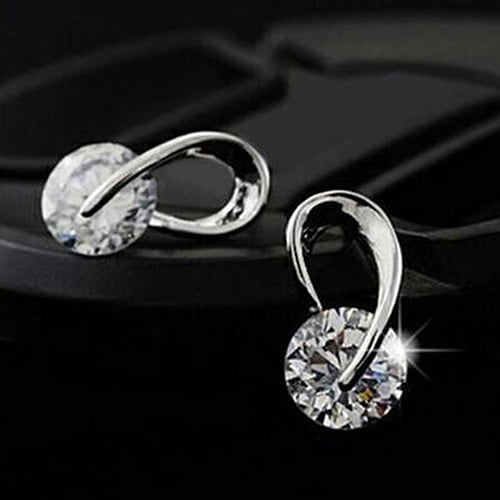 Elegant Woman Embedded Shiny Zircon Earrings Champagne Gold Romantic Ear Studs U 