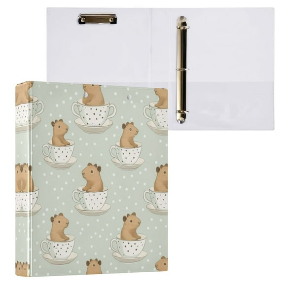 Cute Capybara in Coffee Cups 3 Ring Hardcover Binders 1.5in Round Rings for Letter-Size Folder Paper Organizer Pockets for Office Student Recipe