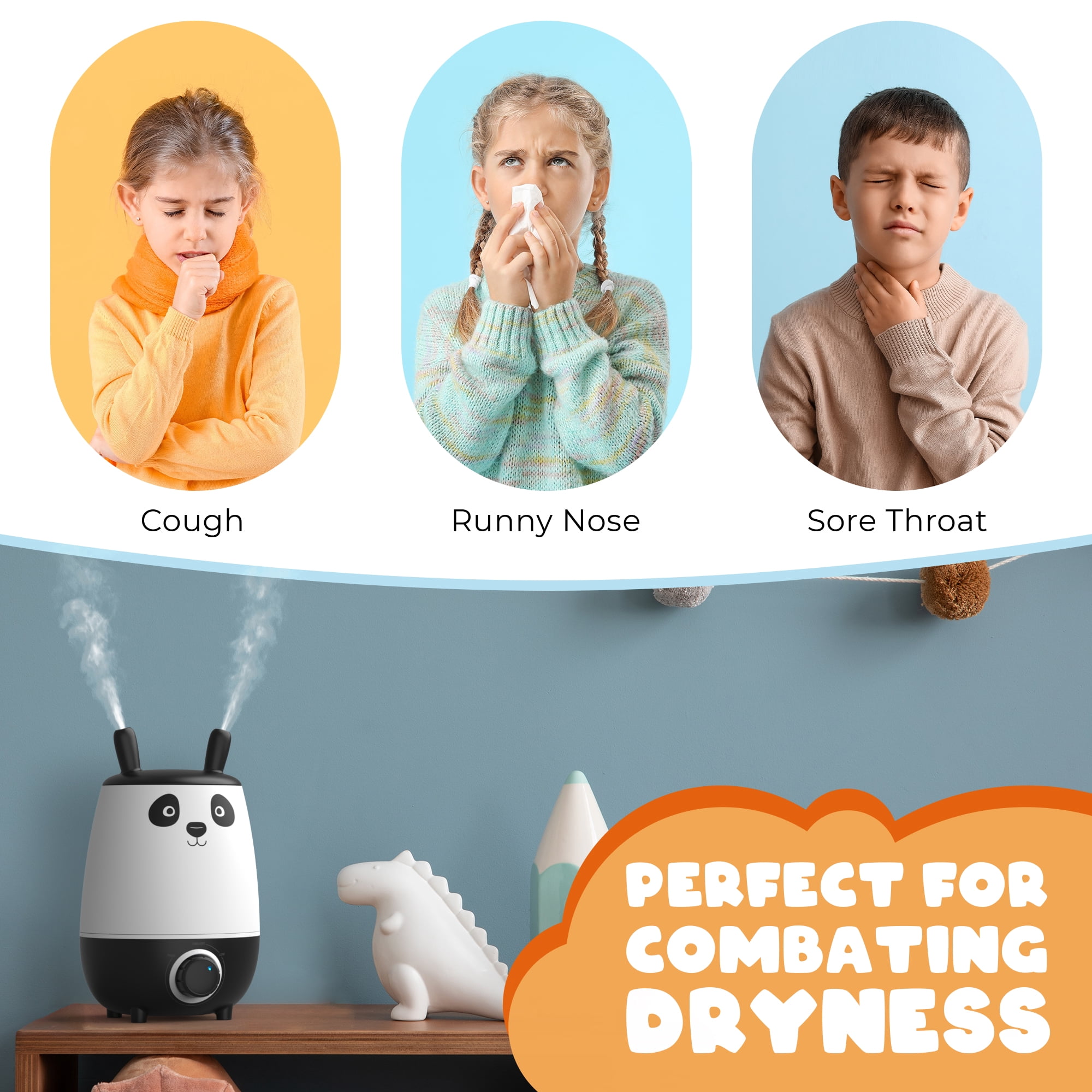 Everlasting Comfort Quiet Panda Humidifier for Babies & Nursery, 2.5L Top Fill, Auto Shut-Off, Cool Mist