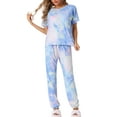 thumbnail image 2 of INSPIRE CHIC Women's Pajamas Set Soft Sleepwear Tie Dye T-shirt with Pants Sweatsuit Outfits with Pocket XS Multicolor, 2 of 6