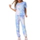 thumbnail image 2 of Conjunto de pijamas para mujeres INSPIRE CHIC, ropa de dormir suave, camiseta de teñido anudado con pantalones, atuendos de sudadera con bolsillo, XS, multicolor, 2 of 6