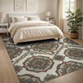 thumbnail image 3 of ODIKA 8'x10' Washable Area Rug Durable, Non-Slip Vintage Layout Distressed Scroll Border Cream Farmhouse Boho Large Refined for Living Room, Under Sectional, Family, 3 of 7