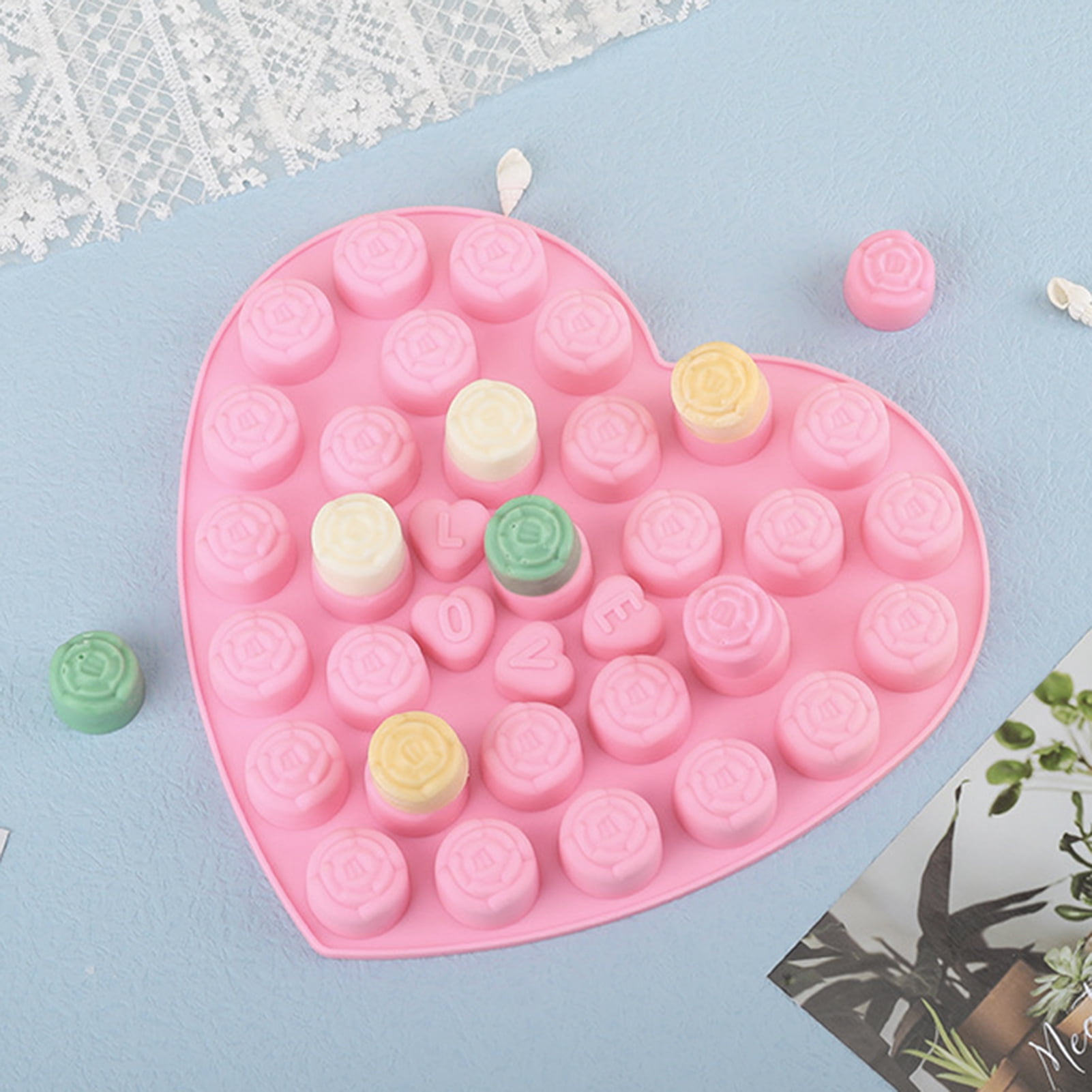 Genericaa 2 Pack Chocolate Silicone Molds Candy Mold, Rose Flower Shape Baking Mold Candy Molds BPA Free & Non-Stick Silicone Tray for Hard Candy Gummy Bomb