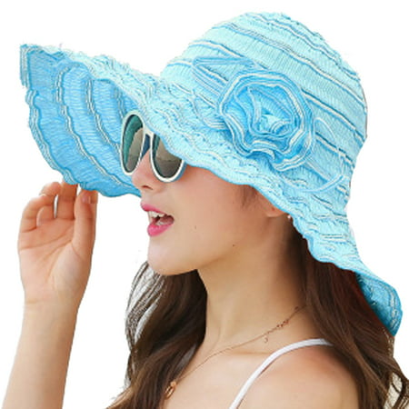 Sun Hat for Women Ladies, Coxeer Flower Foldable Adjustable UV Protection Beach Summer Travel Visor Hat Girls Cotton Roll Up Wide Brim Floppy Cap Crushable Bucket