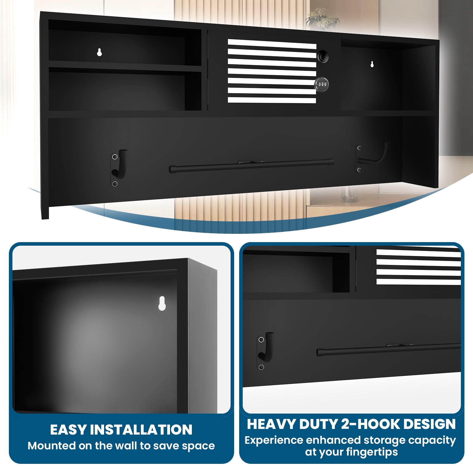 Police Gear Rack with Hooks,  Tactical Duty Gear Rack Decor with Password Lock Safe, Police Gear Stand Wall-Mounted