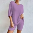thumbnail image 2 of Baqcunre Women's Shorts Suit, Pajamas 2 Piece Sets Ribbed Knit for Women Matching Outfits Shirt Biker Shorts Sleepwear Loungewear Sweatsuits Purple M, 2 of 3