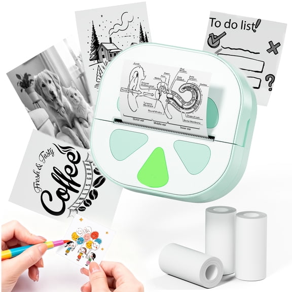 HKHKPI Mini Printer, Bluetooth Portable Inkless Thermal Pocket Sticker Printer with 3 rolls, Sticker Maker Machine for Notes Journal Kids Gift