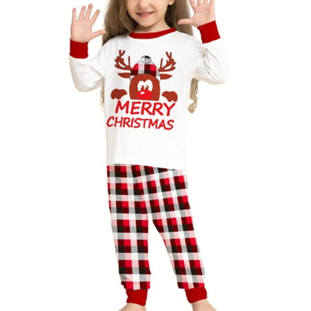 

Matching Family Pajamas Sets Christmas PJs Sleepwear Classic Reindeer Printed Top with Plaid Bottom Holiday Casual Jammies