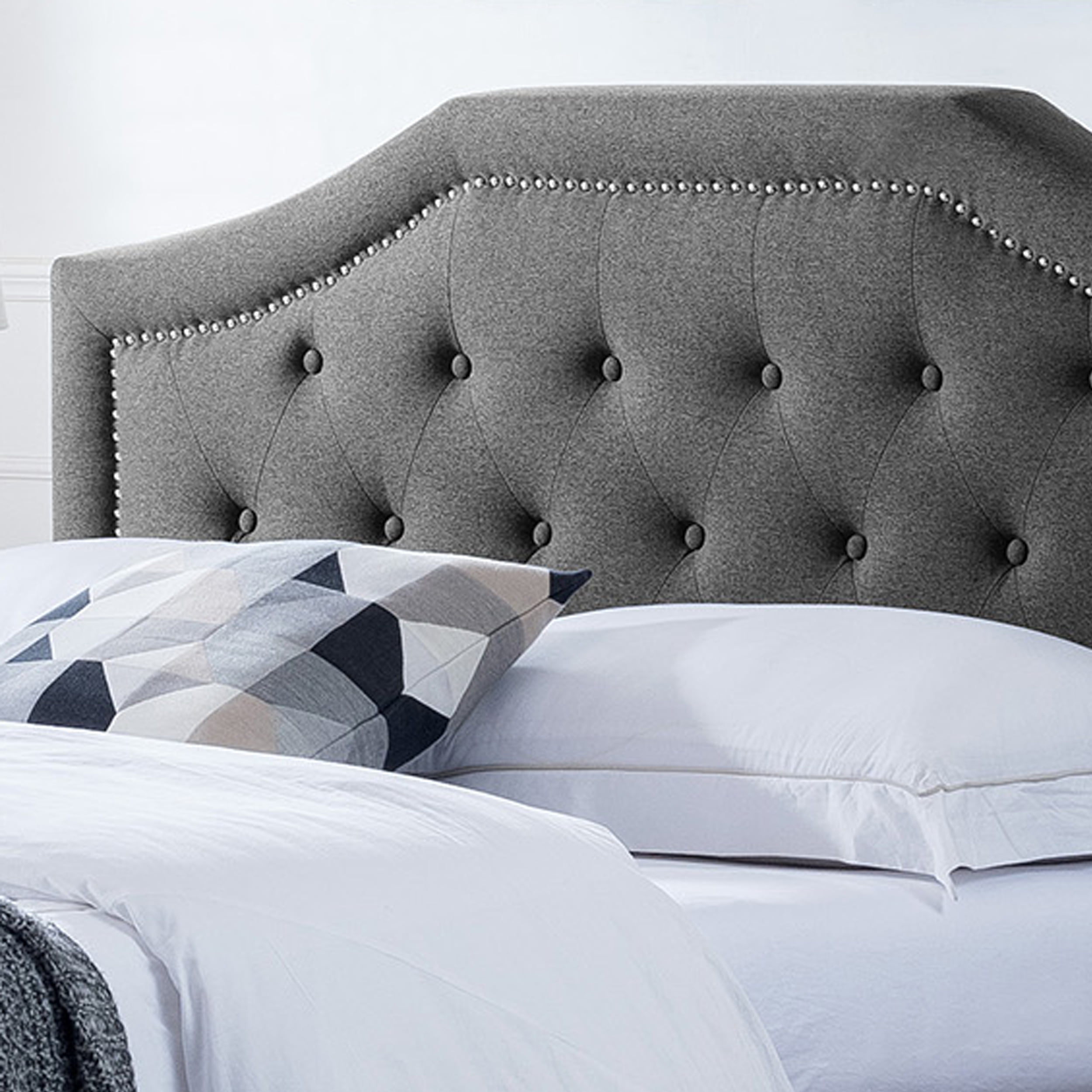 Noble House Rigley Contemporary Low Profile Fully Upholstered Fabric Platform Bed Frame, Queen, Charcoal Gray