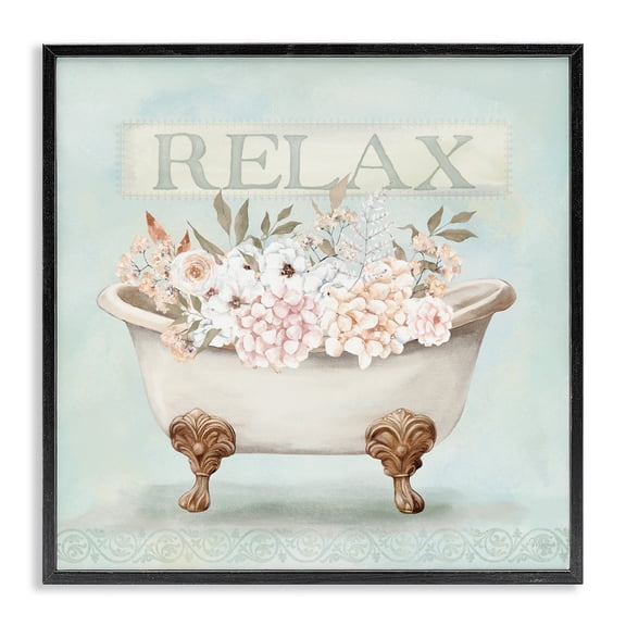 Stupell Industries French Country Relax Floral Tub Black Framed Giclee Art, 12 x 12, by Mollie B.