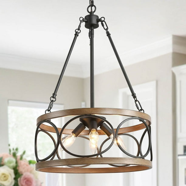 LNC Kitchen Chandelier Farmhouse Drum Pendant Lighting Fixtures 4