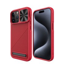 ELEHOLD Magnetic Case for iPhone 15 Pro,Rugged Hard PC Case with Sliding Camera Lens Protector Invisible Kickstand Compatible with Mag Safe Hybrid Shockproof Case for iPhone 15 Pro, Red