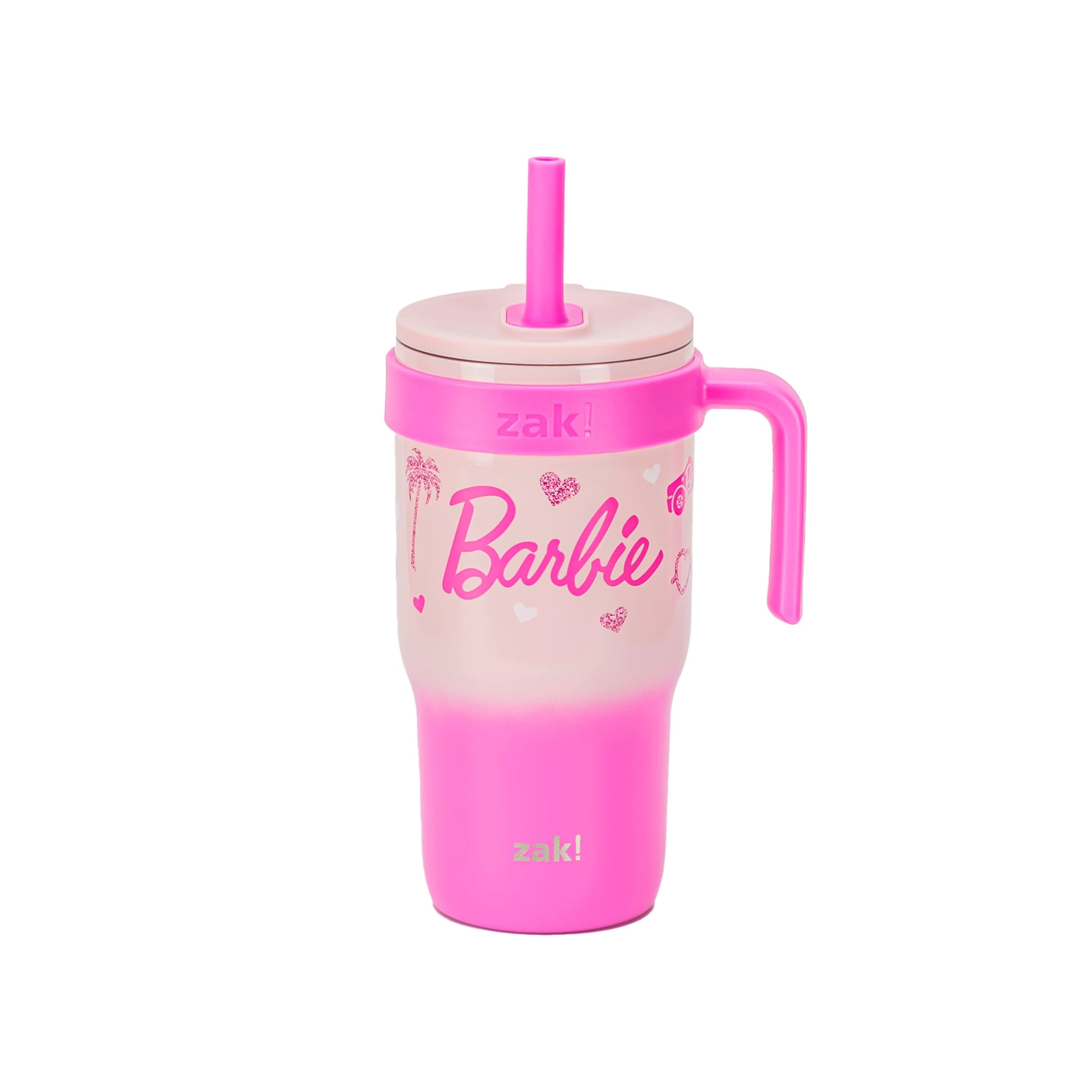 (3 pack) Zak Designs 18oz Barbie Kids Straw Handle Tumbler, Stainless Steel Vacuum Insulated Cruiser Tumbler with Silicone Straw Utilizing Leak-Proof Valve, Travel Straw Tumbler with Handle