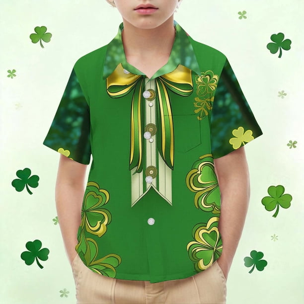 Blusas y camisas de manga larga con cuello redondo para niños y niñas, moda, linda camisa informal de manga corta con estampado del Día de San Patricio.
