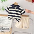 thumbnail image 2 of Fesfesfes Toddler Kids Baby Boy Casual Striped Short Sleeve T-shirt Denim Shorts Shorts Clothes Set Summer Saving Clearance, 2 of 3