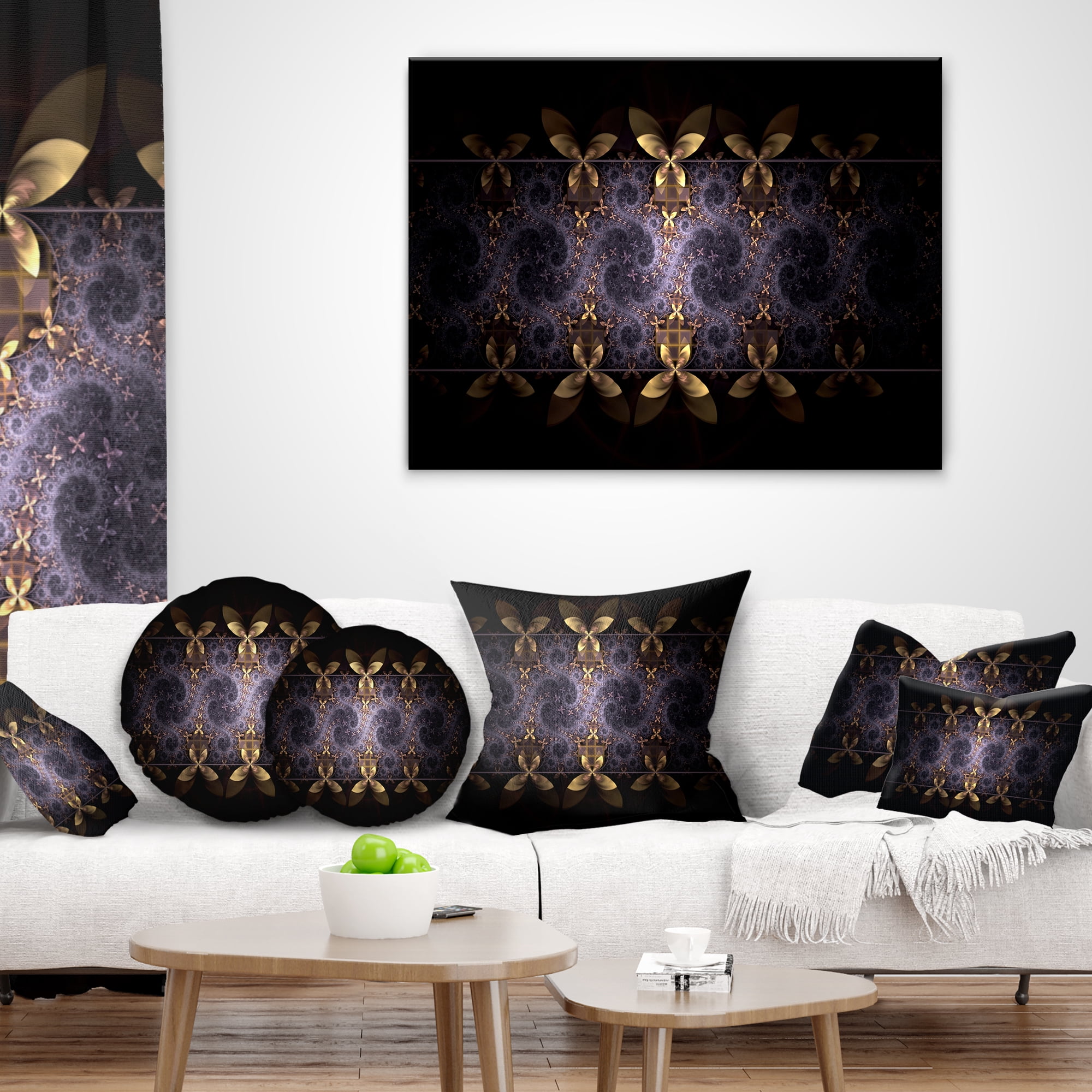 Designart Yellow and Violet Fractal Flower - Floral Throw Pillow - 18x18