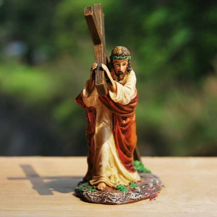 Jesus Statue under 5! CQCYD Jesus Carrying Cross Resin Statue, Religious Catholic Figurine for Home Table Decor, Handcrafted Ornament for Spiritual Display and Gift
