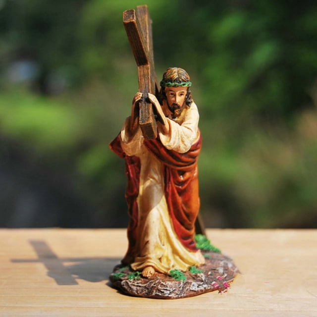 Estatua de Jesús cargando la cruz | Figura católica religiosa y decoración de mesa para el hogar | Adorno de Cristo de resina hecho a mano para regalar