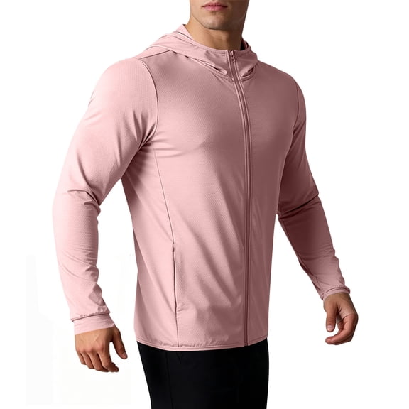 Vrorvz Sun Protection Jacket for Men Long Sleeve Zipper Jackets Workout Athletic Top Breathable Tops