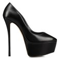 thumbnail image 2 of FSJ Women Closed Almond Toe Slip on Pumps Glossy Platform Stiletto High Heels Night Club Party Dress Daily Shoes Size 13 Black, 2 of 5