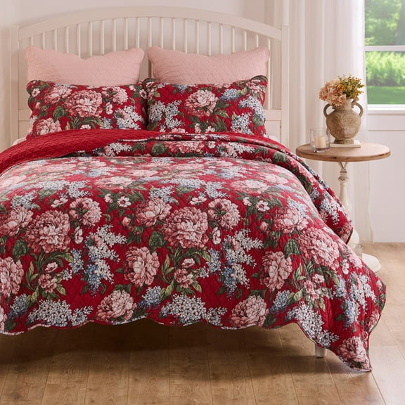 Greenland Home Fashions Millie Traditional Floral Print Cotton Quilt Set, 2-Piece Twin
