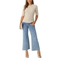 thumbnail image 2 of INSPIRE CHIC Crew Neck Top for Women's Ruched Half Sleeve Basic Casual Blouse Tops M Camel, 2 of 6
