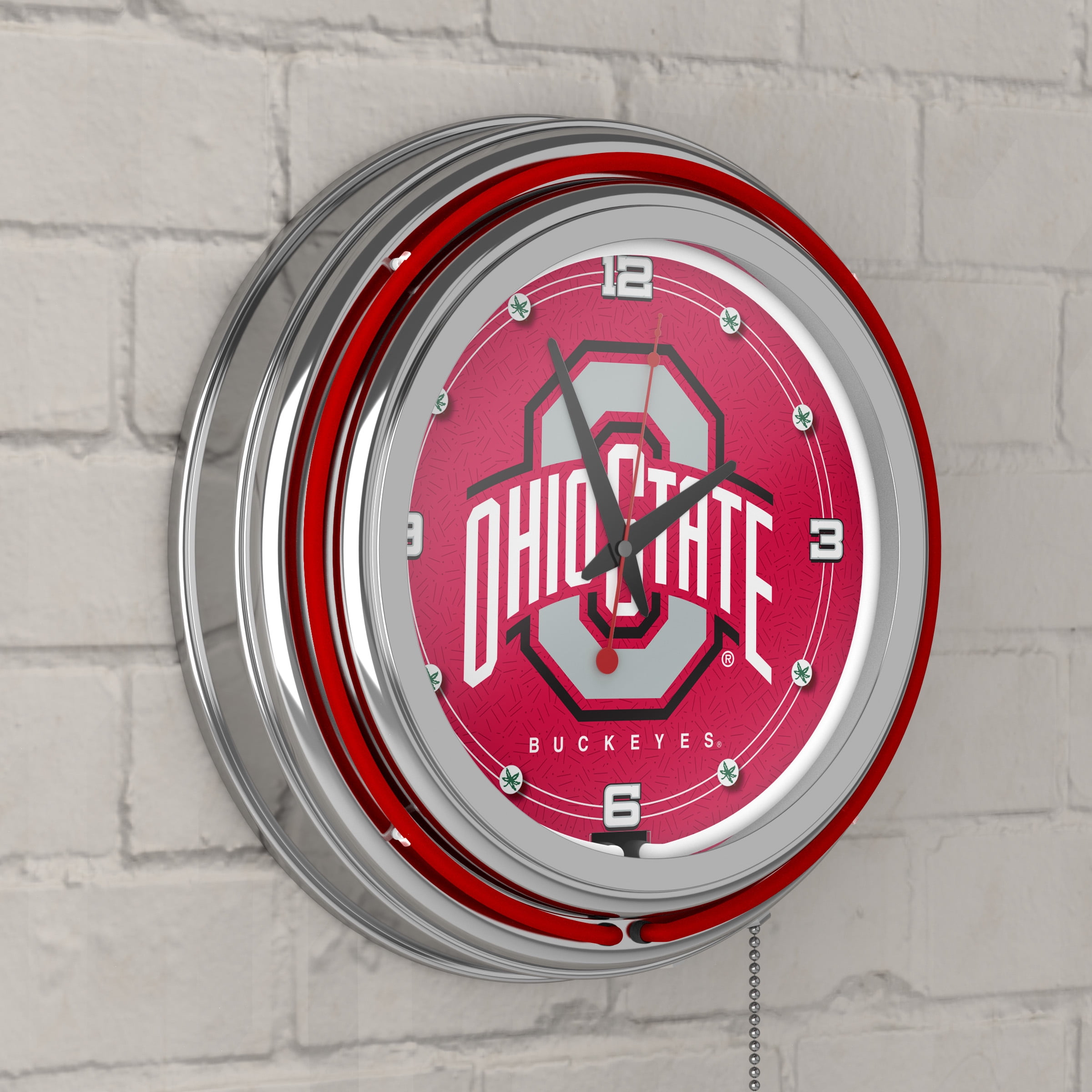 Ohio State University Logo Retro Neon Analog Wall Clock with Pull Chain