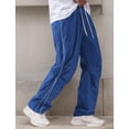 thumbnail image 4 of FEOYA Parachute Sweatpants for Men Y2k Baggy Straight Vintage Track Pants Loose Sport Skateboard Trousers Wide Leg Side Stripes Hip Hop Pant with Drawstring M Blue, 4 of 7