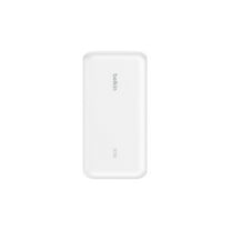 Belkin BoostCharge - Power bank - with integrated cable - 20000 mAh - 30 Watt - Fast Charge, PD - 3 output connectors (24 pin USB-C, USB Type A) - white