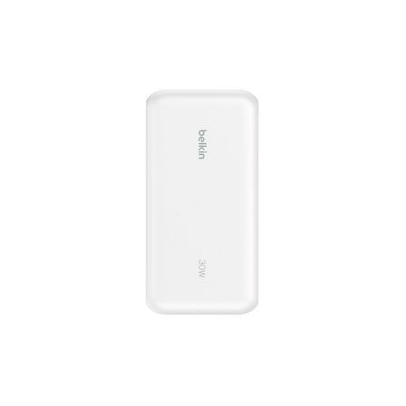 Belkin BoostCharge - Power bank - with integrated cable - 20000 mAh - 30 Watt - Fast Charge, PD - 3 output connectors (24 pin USB-C, USB Type A) - white