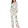 thumbnail image 4 of SnZhen Womens Halloween Pajamas Set Ladies' Festival Printed Long Sleeve Button Tops and Loose Pants Household Suits, 4 of 5