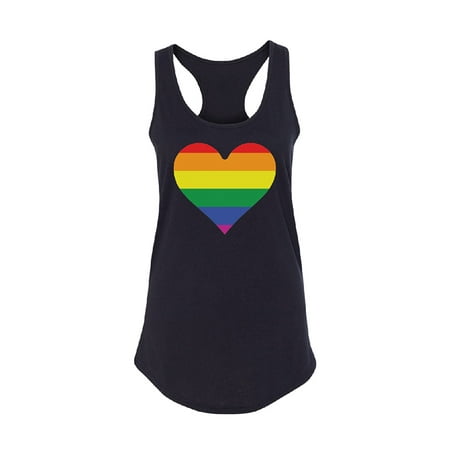 Rainbow Heart Flag Women's Racerback Gay Pride Walk LGBT Shirt Black