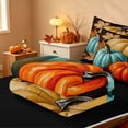 thumbnail image 5 of Homewish Oil Painting Pumpkin Zipper Queen Comforter Set with Fitted Sheet and 2 Pillowcases, Vintage Maple Leaf Zipper Bedding Set, Teal Orange Cream Dark Brown, Black Reversible, 5 of 7