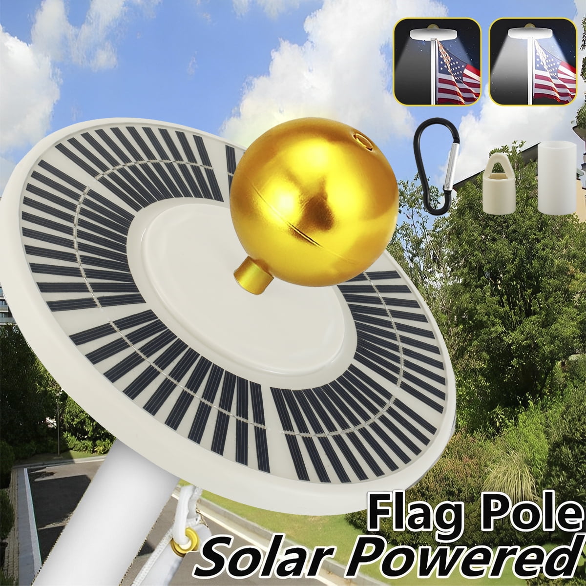 Pluokvzr Solar Flag Pole Light, LED Downlight Light Solar Powered Light