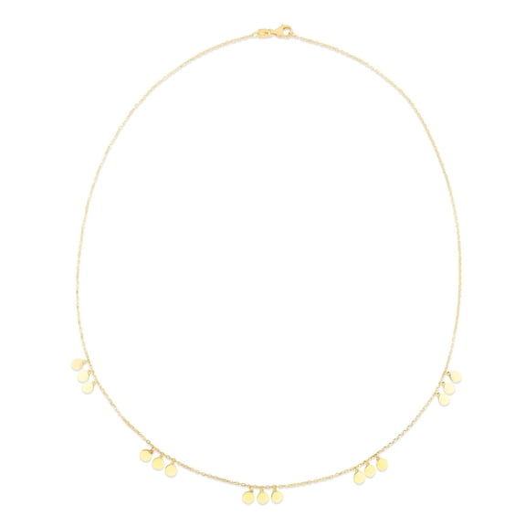 JewelStop 14k Yellow Gold Polished Finish 1mm Stationed Dangling Disc Chain Necklace with Spring Ring - 18"