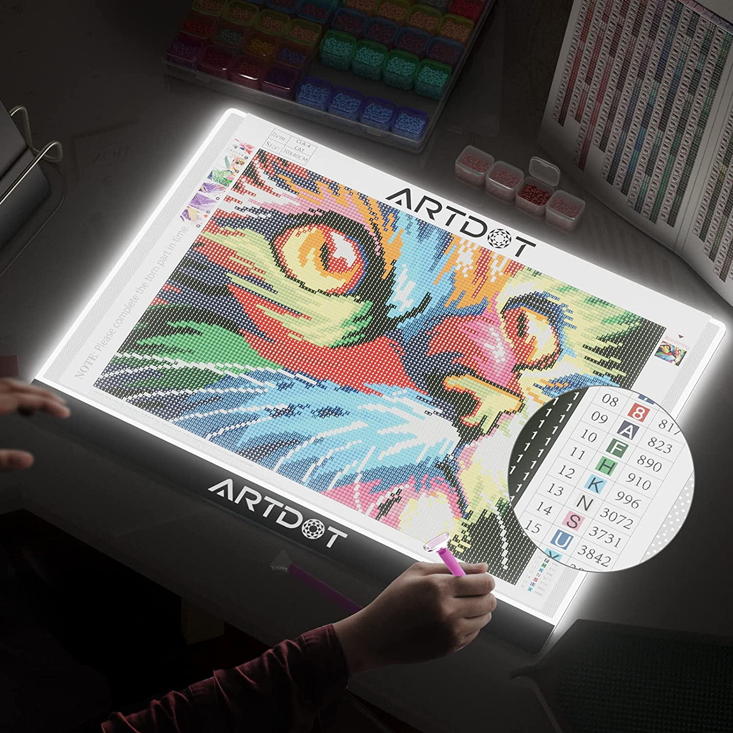 A4 LED Light Board for Diamond Painting Kits, USB Powered Light Pad,  Adjustable Brightness with DetachaA4 ble Stand and Clips