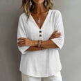 thumbnail image 4 of LEKWK Linen Tops for Women 3/4 Sleeve V Neck Casual Shirts Lightweight Loose Fit Solid Comfy T-Shirt Summer Travel Vacation Outfits, 4 of 7