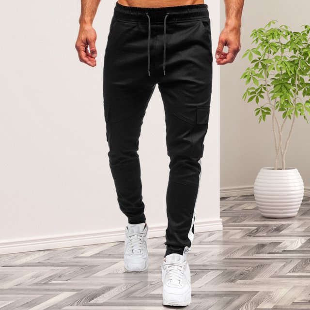 Pantalones casuales para hombres Pantalones de chándal con cordón Pantalones multibolsillos (Negro L) Ehuebsd Para estrenar