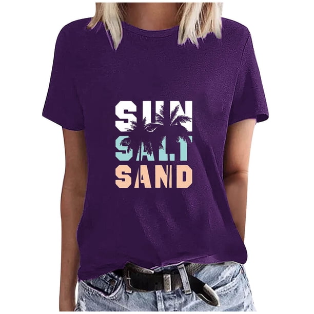 Blusas de Manga Corta para las Mujeres Divertida Impresión Cuello Redondo Camiseta Vintage, Blusas de Primavera para las Mujeres