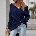 thumbnail image 2 of WULMLEO Women Off Shoulder Wrap Ribbed Knit Sweaters Long Sleeve Loose Cross Front Pullover Tops Navy S, 2 of 6