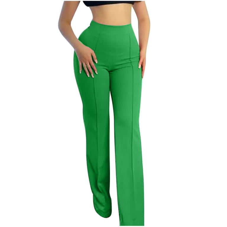RYRJJ Womens Bell Bottom Yoga Lounge Dress Pants Work Office Business  Casual Slacks Stretch Bootcut Straight Leg Pants(Green,L) 