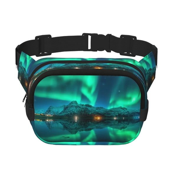 Xecao Northern Lights for Square Double Layer Waist Bag for Travel Cycling Outdoor Activities with Adjustable Strap and Zipper Pockets