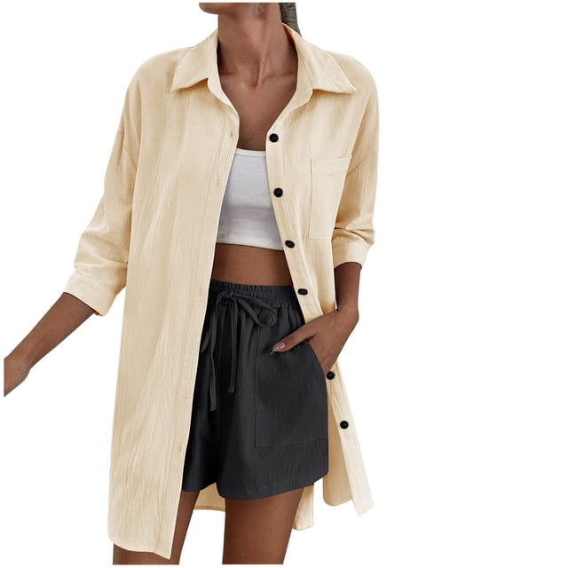 FAIWAD Womens Plus Size Shirts Long Sleeve Button Down Casual Blouse Solid Color Dressy Basic Work Tops