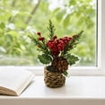 thumbnail image 2 of Artificial Mini Potted Poinsettia Arrangement Christmas Tabletop Plant Decor Holiday Home Accent Design B, 2 of 6