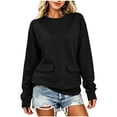 thumbnail image 2 of Women's Sweatshirt Crewneck Long Sleeve Oversized Solid Color Pullover Tops with Pockets Black S, 2 of 7