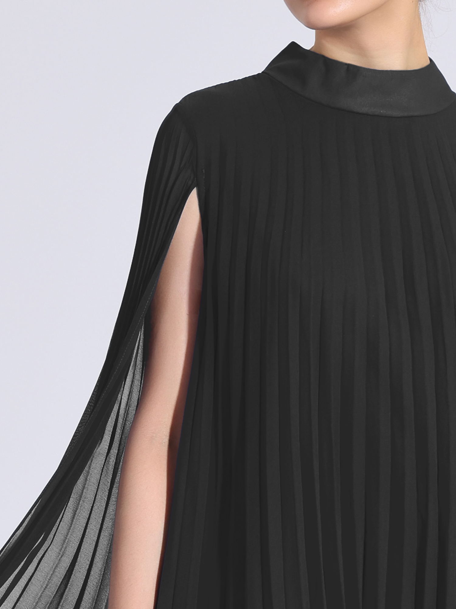 DARING DIVA Flowy Cloak Sleeve Cape Pleated Chiffon Dress XL Black